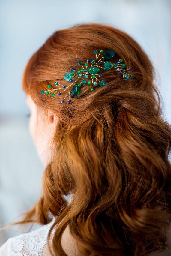 Turquoise Green And Purple Hair Pin Wedding Hair Decoration Etsy
