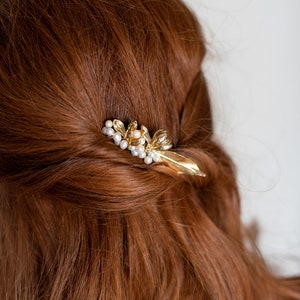 Bridal Hair Comb with Metal Flowers and Freshwater Pearls, Wedding Hair Accessory image 6