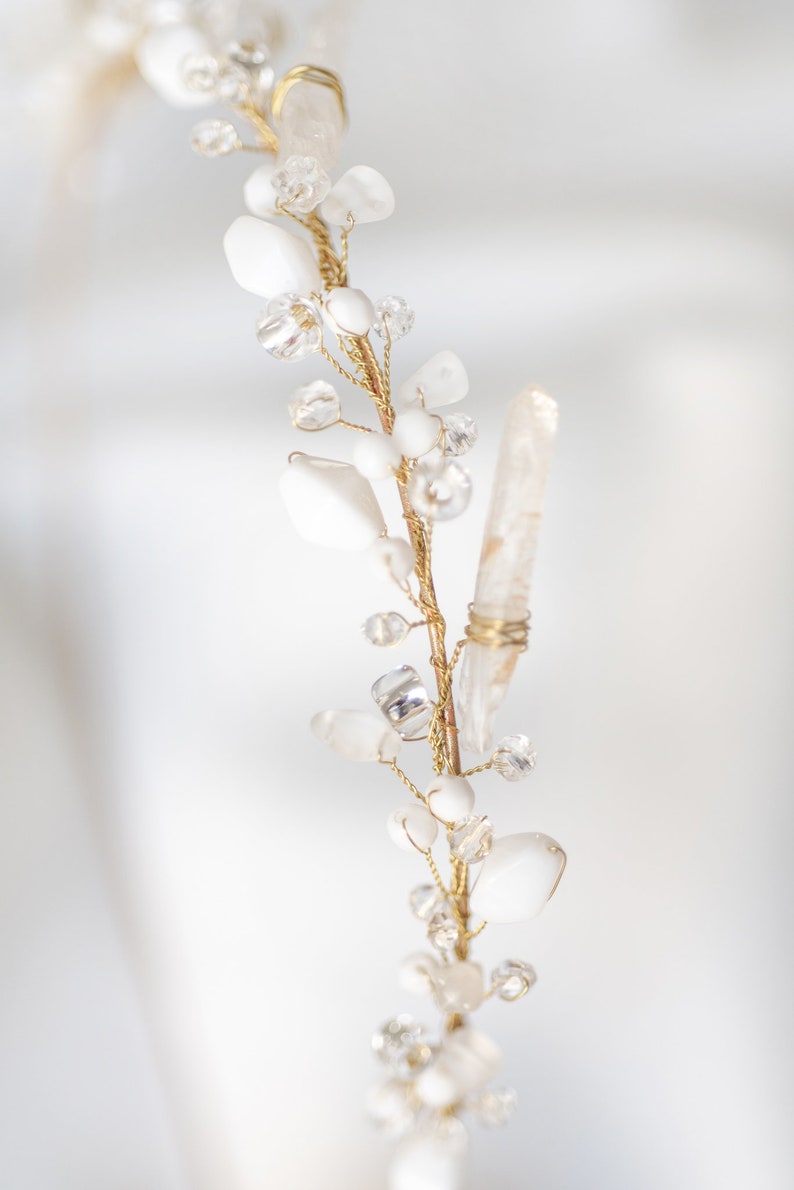 Bandeau de mariée avec quartz cristal, bandeau de mariage, accessoire de cheveux de mariée, bandeau de mariage, bijoux de cheveux de mariée image 6