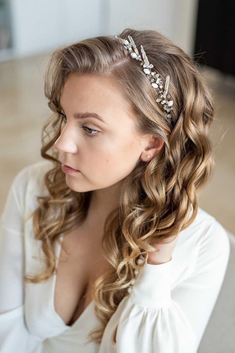 Bandeau de mariée avec quartz cristal, bandeau de mariage, accessoire de cheveux de mariée, bandeau de mariage, bijoux de cheveux de mariée image 2