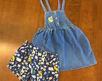Girls 3-4T Hand Embroidered Denim Animal Print Set