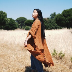 Linen Kimono Duster - tobacco - **free worldwide shipping**