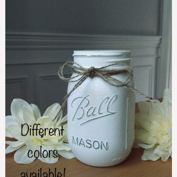 Free Shipping! Mason Jar Painted and Distressed or Clear Ball Pint Vase, Makeup Brush or Toothbrush Holder, Pencil Holder, etc.