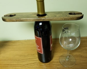 Wine Caddy - Dark Stained - 2 Glasses
