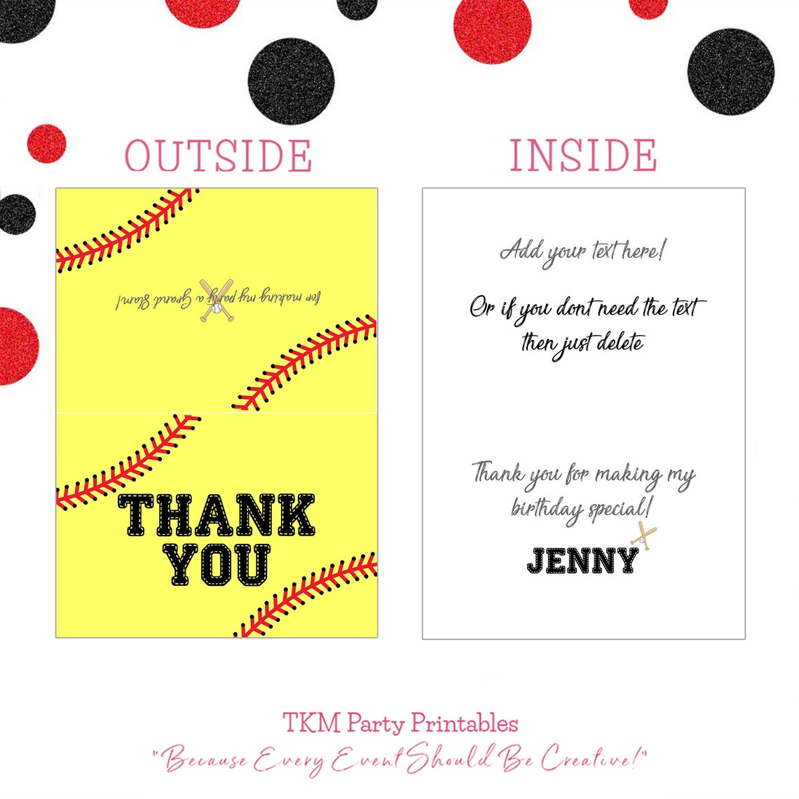 Softball Thank You Cards Simple Thank You Printable Softball Etsy