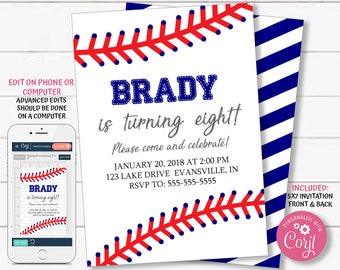 Baseball Birthday Invitation, 5x7 Baseball Invitation, Birthday Invitation, Baseball Party Invitation, TKM02