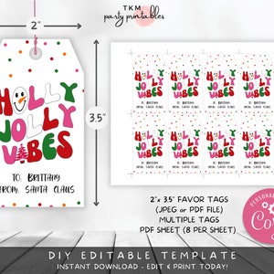 Printable Christmas Tags for Kids Holly Jolly Vibes Retro - Etsy