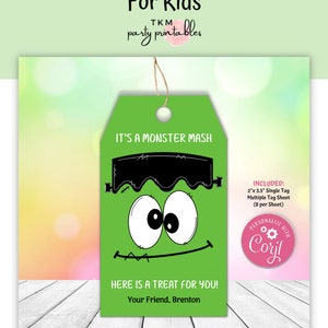 Halloween Party Favor Tags, Frankenstein Monster Mash Party Printables EDITABLE Template Bag Tags, Kids Party Favors Cookie Tags, TKM04 imagen 7