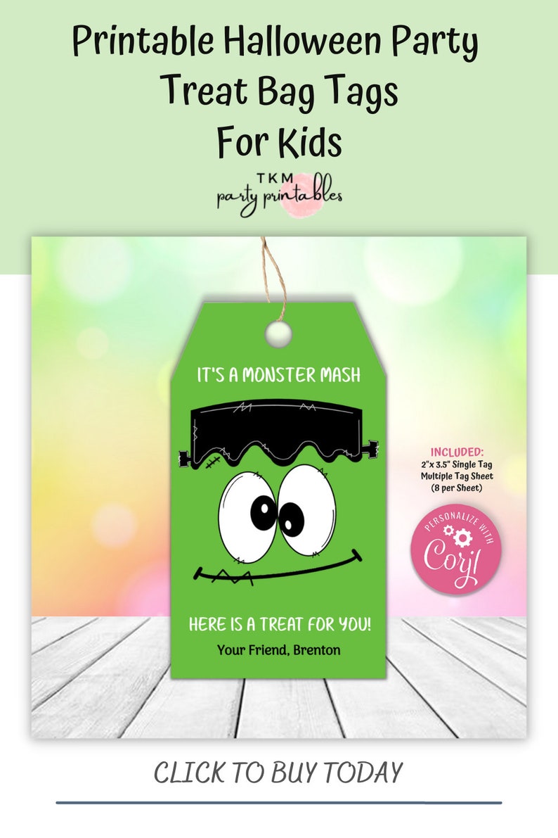 Halloween Party Favor Tags, Frankenstein Monster Mash Party Printables EDITABLE Template Bag Tags, Kids Party Favors Cookie Tags, TKM04 imagen 7