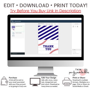 Baseball Thank You Cards Simple Thank You Printable Baseball - Etsy
