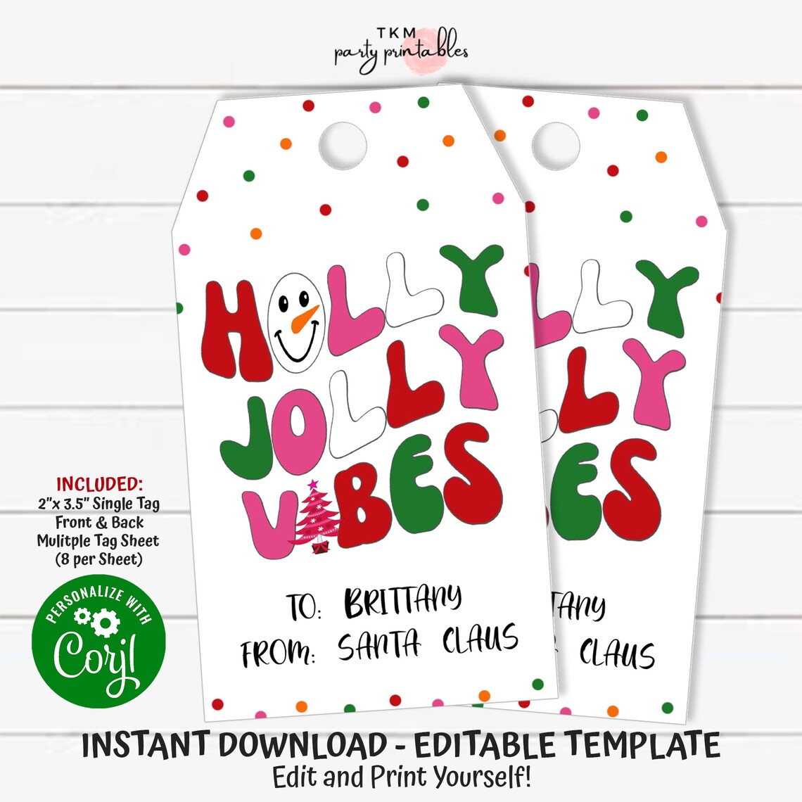 Printable Christmas Tags for Kids Holly Jolly Vibes Retro - Etsy