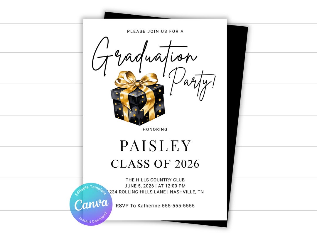 Class of 2026 Graduation Party Invitation | Black Gold Canva Template ...