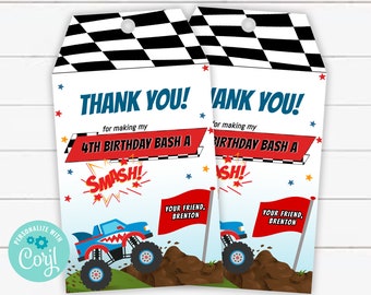 Monster Truck Birthday Party Thank You Tags, Party Favor Tags EDITABLE Template, Printable Custom Hang Tags, Monster Jam Instant Download