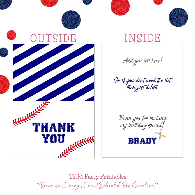 Baseball Thank You Cards Simple Thank You Printable Baseball | Etsy