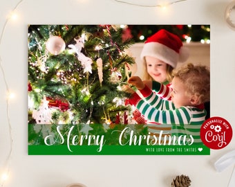 Green Merry Christmas Photo Greeting Card | Simple Holiday Card | TKM06