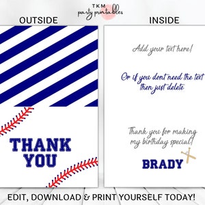 Baseball Thank You Cards Simple Thank You Printable Baseball | Etsy