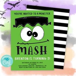 Halloween Birthday Invitation for Kids, Frankenstein Monster Mash Halloween Party Invite, PRINTABLE Birthday Party Invitation Template TKM04
