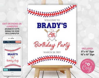 EDITABLE Birthday Welcome Poster, Boy Birthday Welcome Party Printables Sign, Baseball Birthday Welcome Sign, Birthday Printable, TKM02