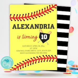 Softball Birthday Invitation Template, Girls Birthday Invite, Softball Team Party, All Star Sports Birthday Party Printables