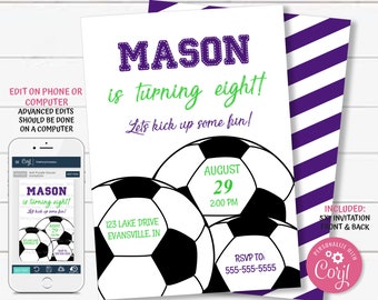 Soccer Party Birthday Invitation, Soccer Corjl Invitation, Sports Party Invite, Sports Invite, Printable Party Invitations, TKM02