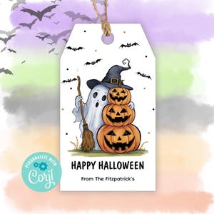 EDITABLE Halloween Favor Tag, Happy Halloween Cute Ghost and Pumpkin Treat Tags, Halloween Printable -Edit with Corjl