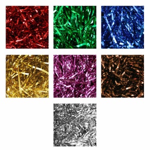 Metallic Shredded Paper, Ideal for Gift Decoration, Hamper Filling and Gift Packaging, 100 and 500 Grams