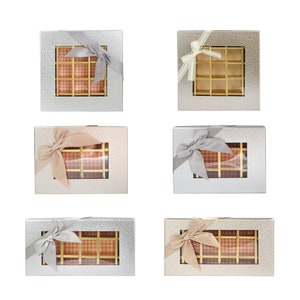 Emartbuy Rigid Luxury Compartment Truffle Chocolate Gift Box , Metallic , Window Lid , Removable Inner Partition & Satin Bow