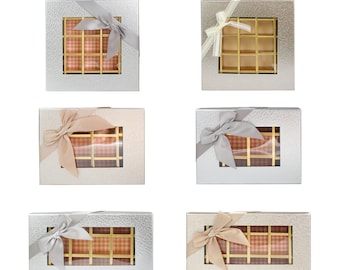 Emartbuy Rigid Luxury Compartment Truffle Chocolate Gift Box , Metallic , Window Lid , Removable Inner Partition & Satin Bow