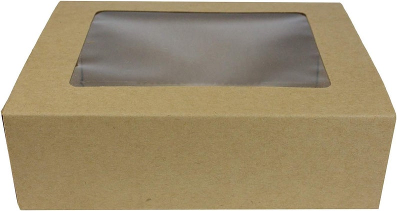 Rectangle Shaped Presentation Gift Box, Slide Out Drawer Style, Brown Kraft Box with Clear Window Lid 画像 3