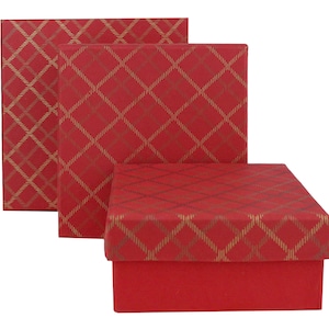 Set of 3 Rigid Square Handmade Cotton Paper Luxury Gift Box, Chequered Design