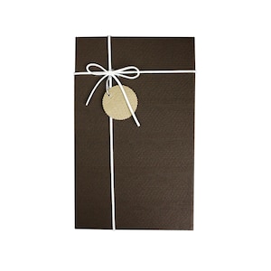Rigid Luxury Presentation Gift Box, Dark Brown Box with Light Brown Lid, Pink Interior and Grey Decorative Ribbon