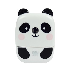 Pode incluir: Um apontador de l&aacute;pis em forma de panda branco com orelhas, olhos e nariz pretos. O apontador tem um blush rosa nas bochechas e uma boca preta. A parte inferior do apontador &eacute; preta com um c&iacute;rculo branco no centro. O texto "dely" e "No. 0873" est&aacute; impresso na parte inferior do apontador.