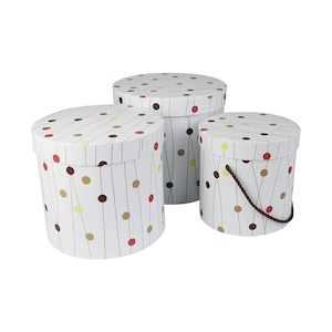 3 Rigid Luxury Cylinder Presentation Gift Box, White Box with Multi Coloured Polka Dots / Hearts