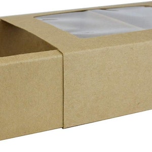 Rectangle Shaped Presentation Gift Box, Slide Out Drawer Style, Brown Kraft Box with Clear Window Lid 画像 4