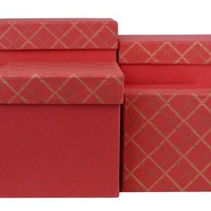 Set of 4 Rigid Square Handmade Cotton Paper Luxury Gift Box, Chequered Design