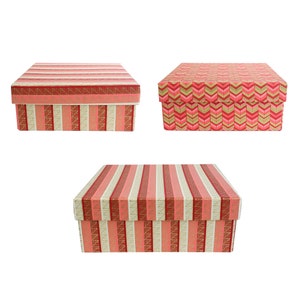 Luxury Square Handmade Cotton Paper Gift Box, Printed Red Pink, Red Interior