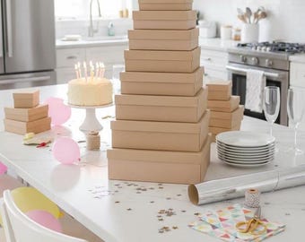 Ensemble de 9 boîtes-cadeaux rigides, boîte kraft avec couvercle et intérieur blanc