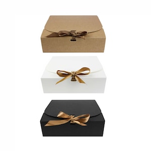 Pack of 12 Square Shaped Presentation Gift Box, Easy Assembly, Kraft Box with Bow Ribbon