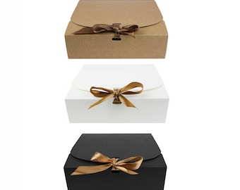 Pack of 12 Square Shaped Presentation Gift Box, Easy Assembly, Kraft Box with Bow Ribbon