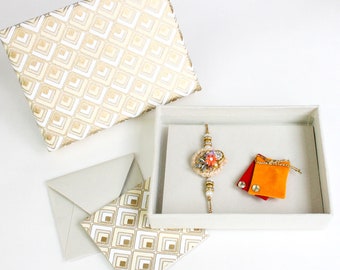 Single Raksha Bandhan Rakhi for Brother Bhaiya with 1 Card and Envelope Supplied in a Handmade Box