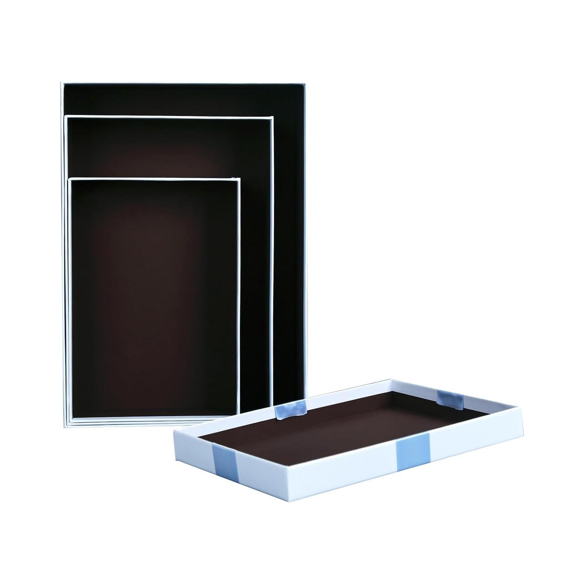 Set of 3 Rectangle Rigid Gift Box With Lid, Brown Interior & Satin ...