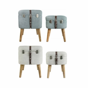 Set of 2 Upholstered Linen Square Foot Rest Footstool Ottoman Pouffe Storage Chair Multifunctional Sitting Cushion With 4 Wooden Legs