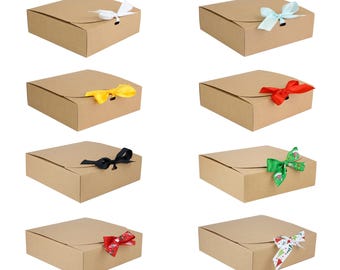 Coffrets cadeaux Kraft avec ruban de satin - Lot de 12 - Respectueux de l'environnement