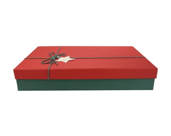 Rigid Single Slim Gift Box with Lid, Brown Interior and Decorative Ribbon, 36 x 25 x 2.2 cm