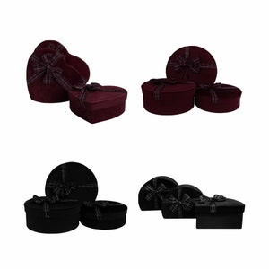 3er-Set Starre Luxuspräsentations-Samtgeschenkbox, Geschenkbox mit schwarzem Innenraum und gestreiftem dekorativem Band