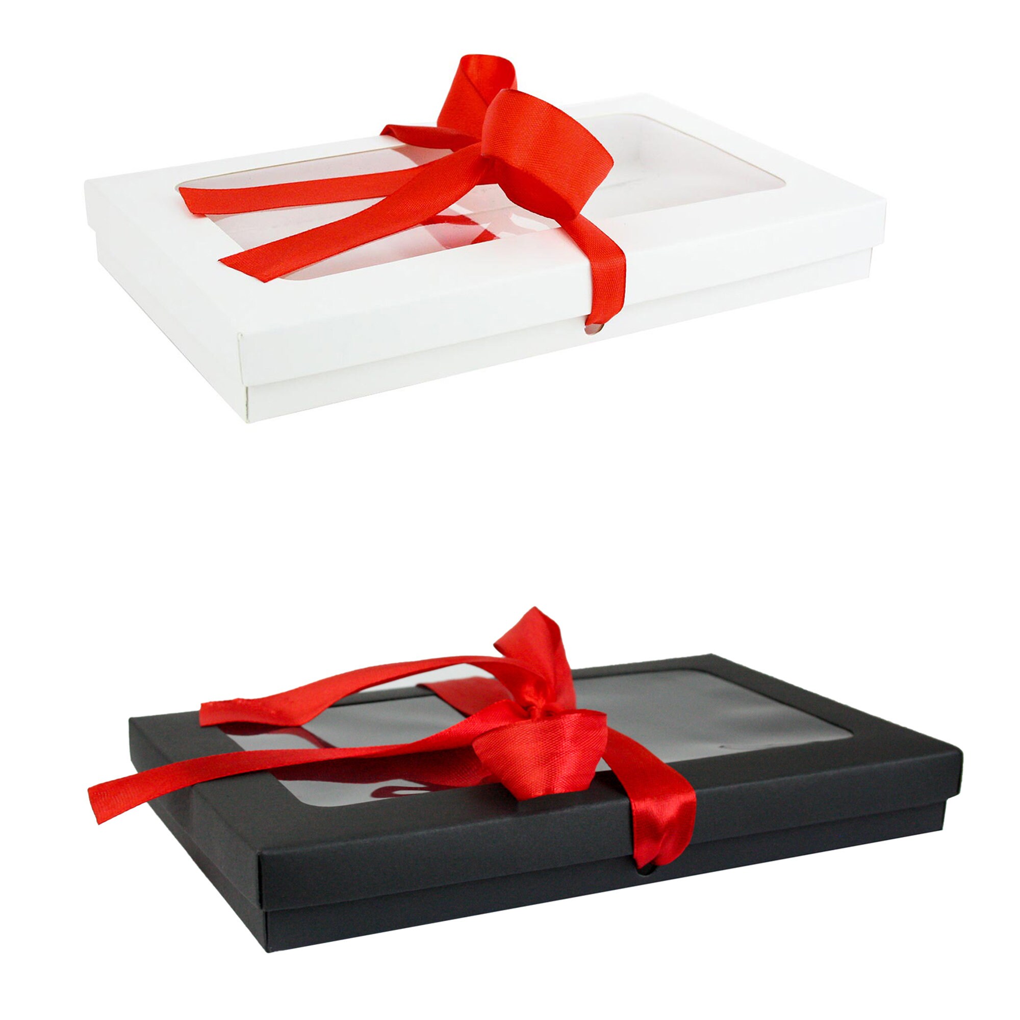 Pack of 12 Rectangle Shaped Gift Box with Clear Lid & Satin Ribbon 