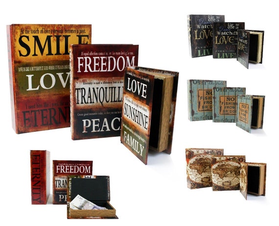 Set of 3 Secret Book Keep Safe Vintage Money Jewellery Keys Storage Box Gift