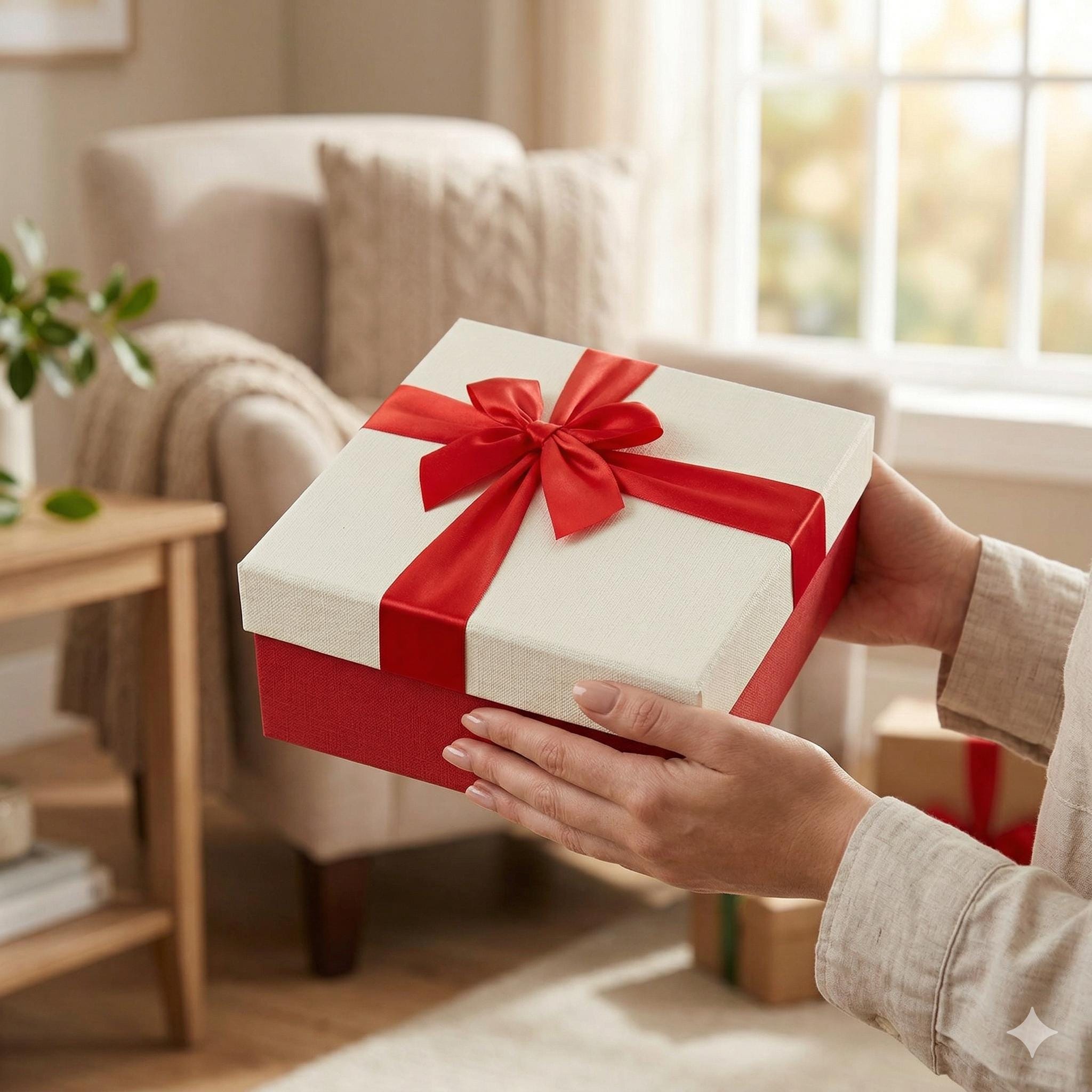 Emartbuy Scatola regalo rigida rossa e bianca con nastro, 38 x 27 x 10 cm, in cartone di lusso, confezione di alta qualità per cesti, compleanni
