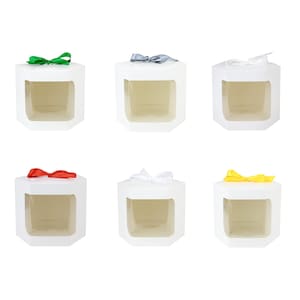 Sacchetto regalo esagonale in carta resistente, sacchetto bianco in carta kraft per cupcake, biscotti, muffin, torte, scatola con finestra trasparente e nastro di raso