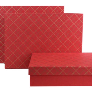 Set of 3 Rigid Rectangle Handmade Cotton Paper Luxury Gift Box, Chequered Design